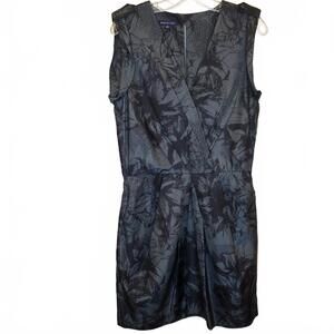 Martin+Osa 100% Silk Sleeveless Dress grey black floral Pleated SZ Small